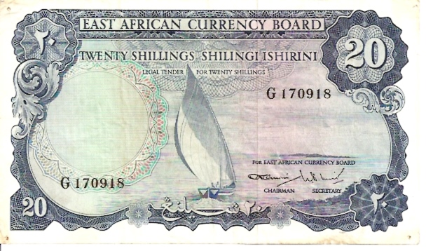 East African Currency Boad  20 Schilling   1961 ND Issue Dimensions: 200 X 100, Type: JPEG
